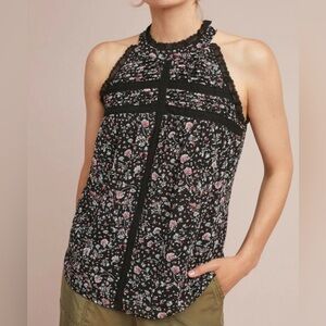 Maeve Black Floral Halter Top